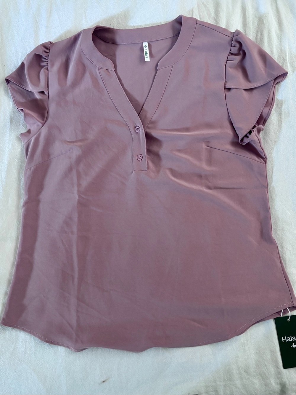 NWT Halara Mauve Flutter Sleeve V-Neck Blouse - Size S